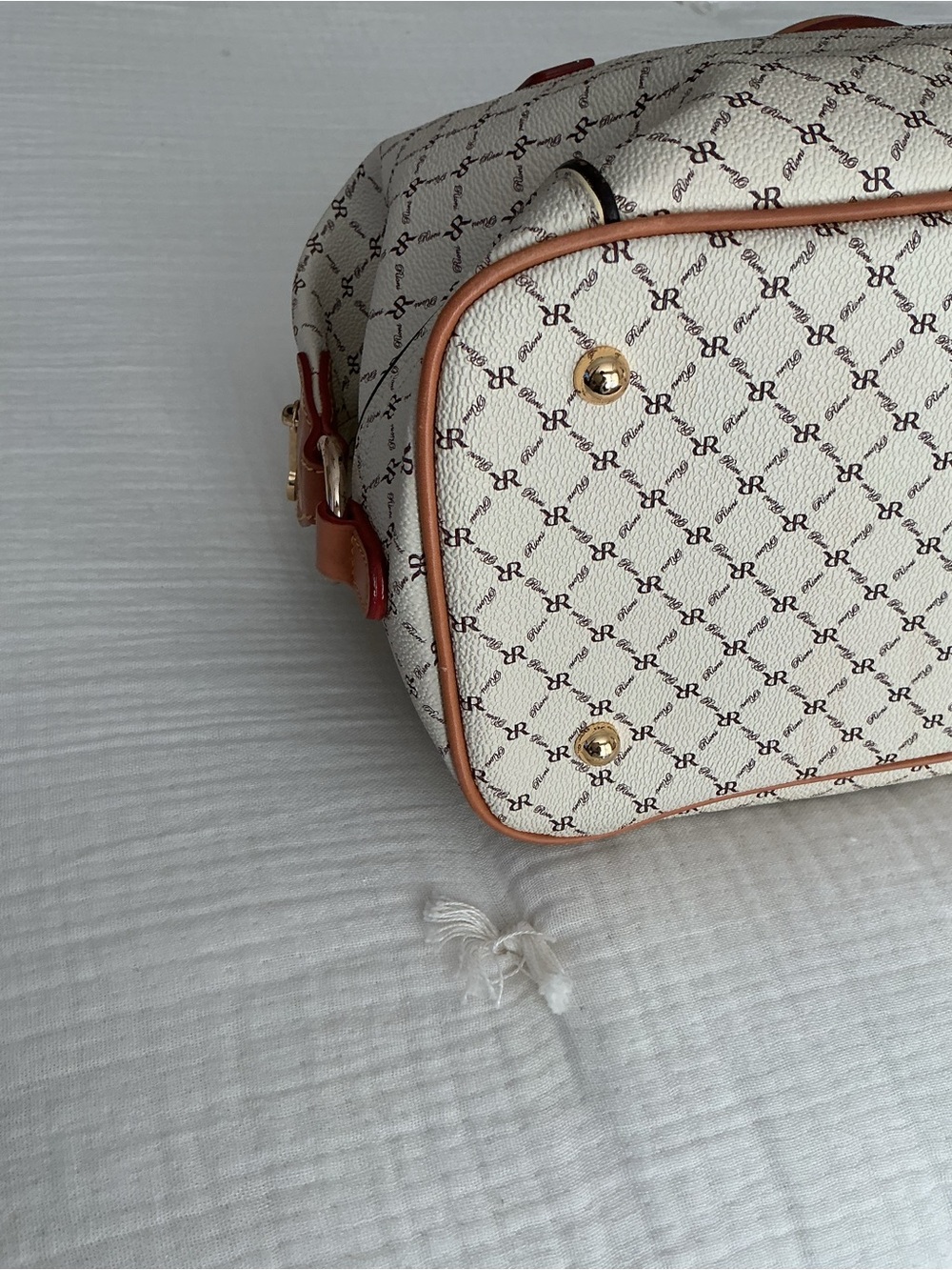 RIONI Felicity Monogram Ivory Satchel with Tan Leather Handles - Picture 5 of 9